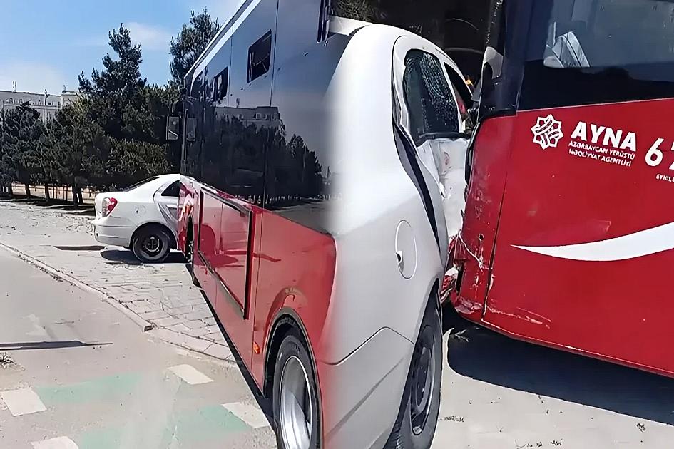 Bakıda avtobusla minik maşını toqquşdu -